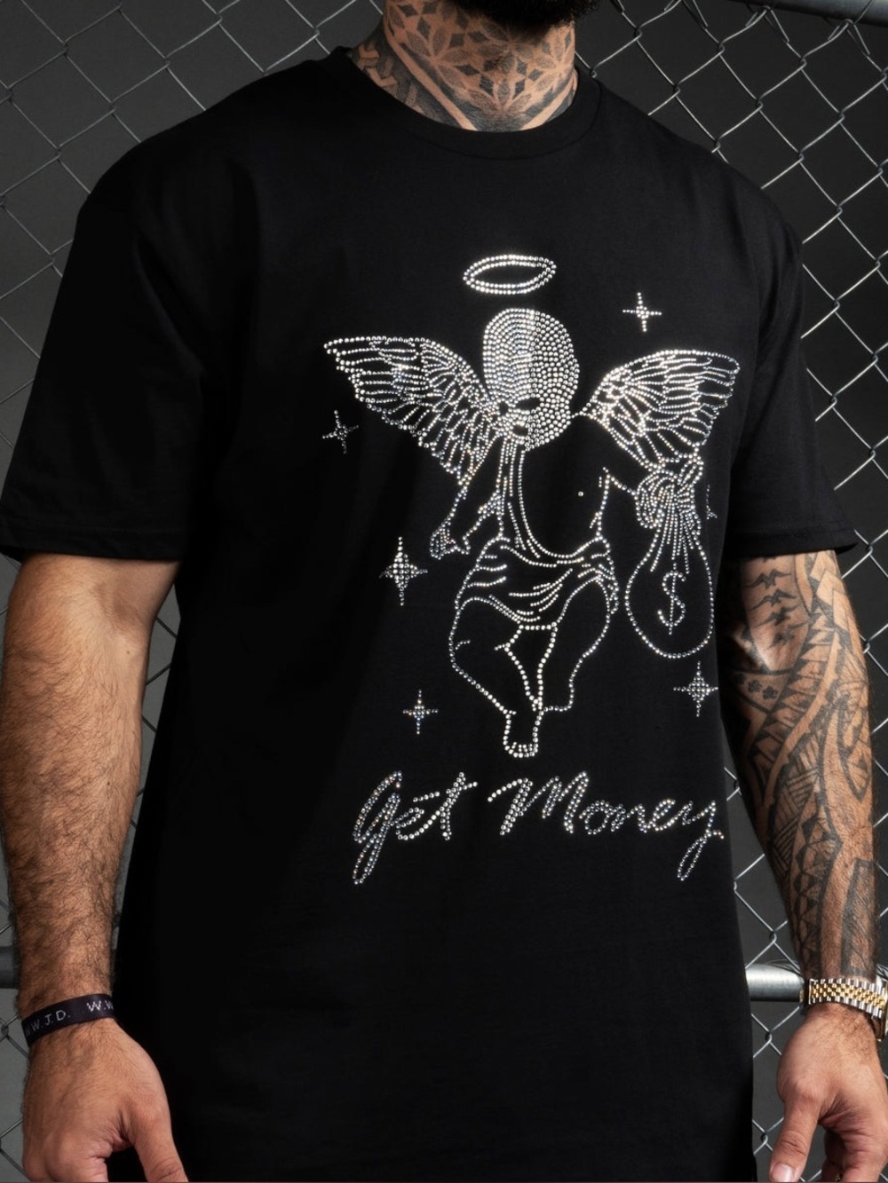 Hasta Muerte MM Stars GM Rhinestone 'Get Money' T-shirt XL Black